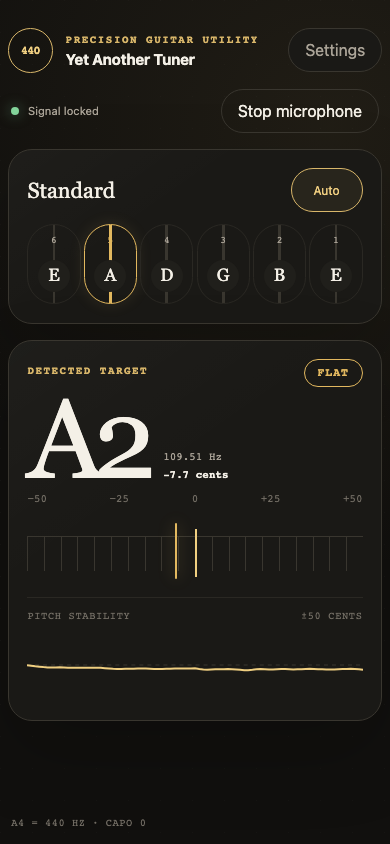 Tuner in dark theme on mobile